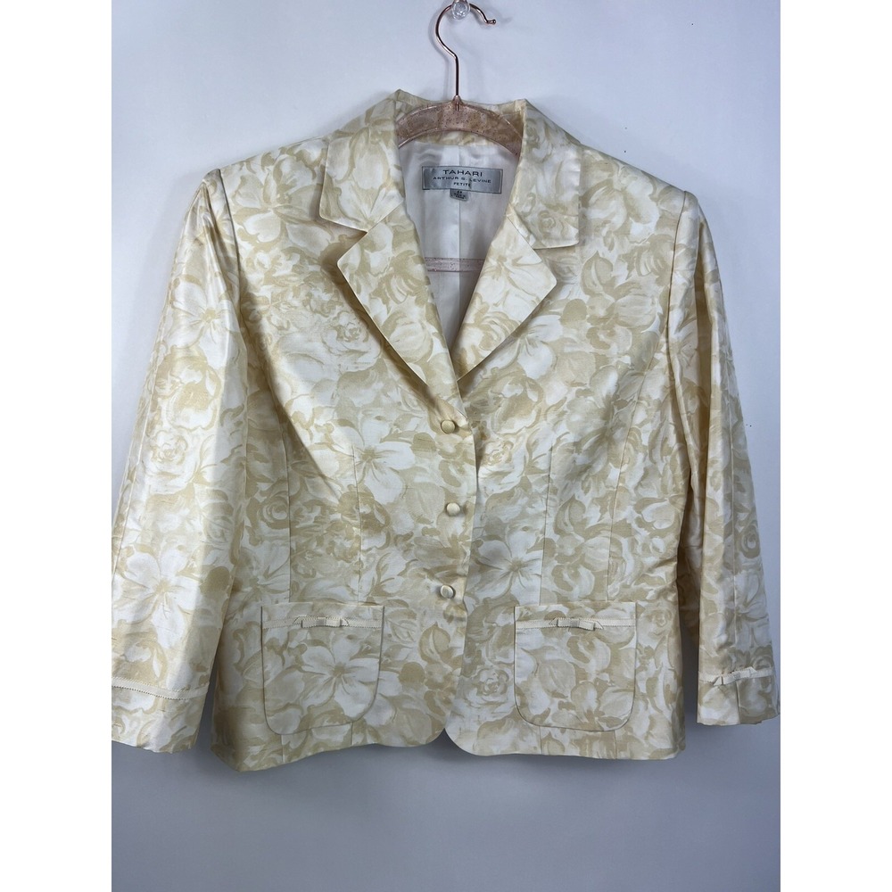 Tahari Arthur S. Levine Blazer Women's Petite Sz 6P Yellow Floral 3 Snap‎